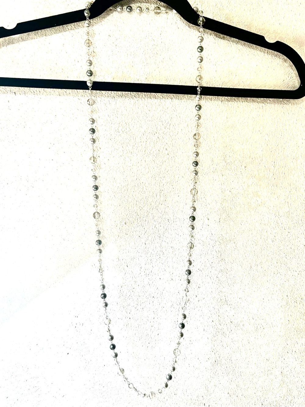 Lia Sophia Long Silver Bead Station Necklace